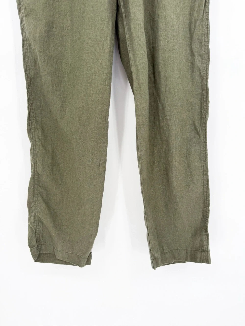 H&M Regular Fit Linen-Blend Pull-On Pants Olive Green Small